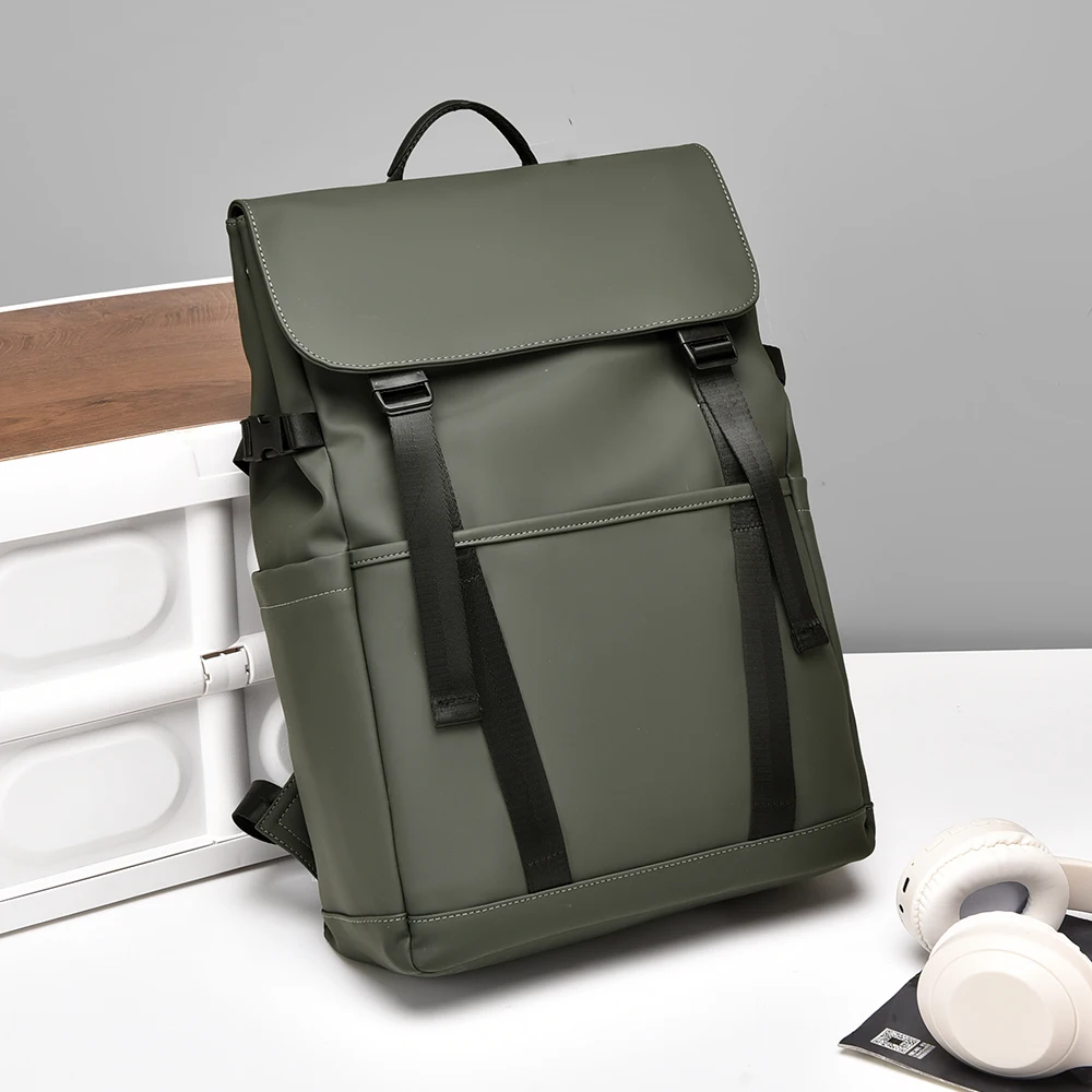 Trendy Men's Waterproof Flap-over Laptop Backpack with Double Buckles for Campus and Business Trips