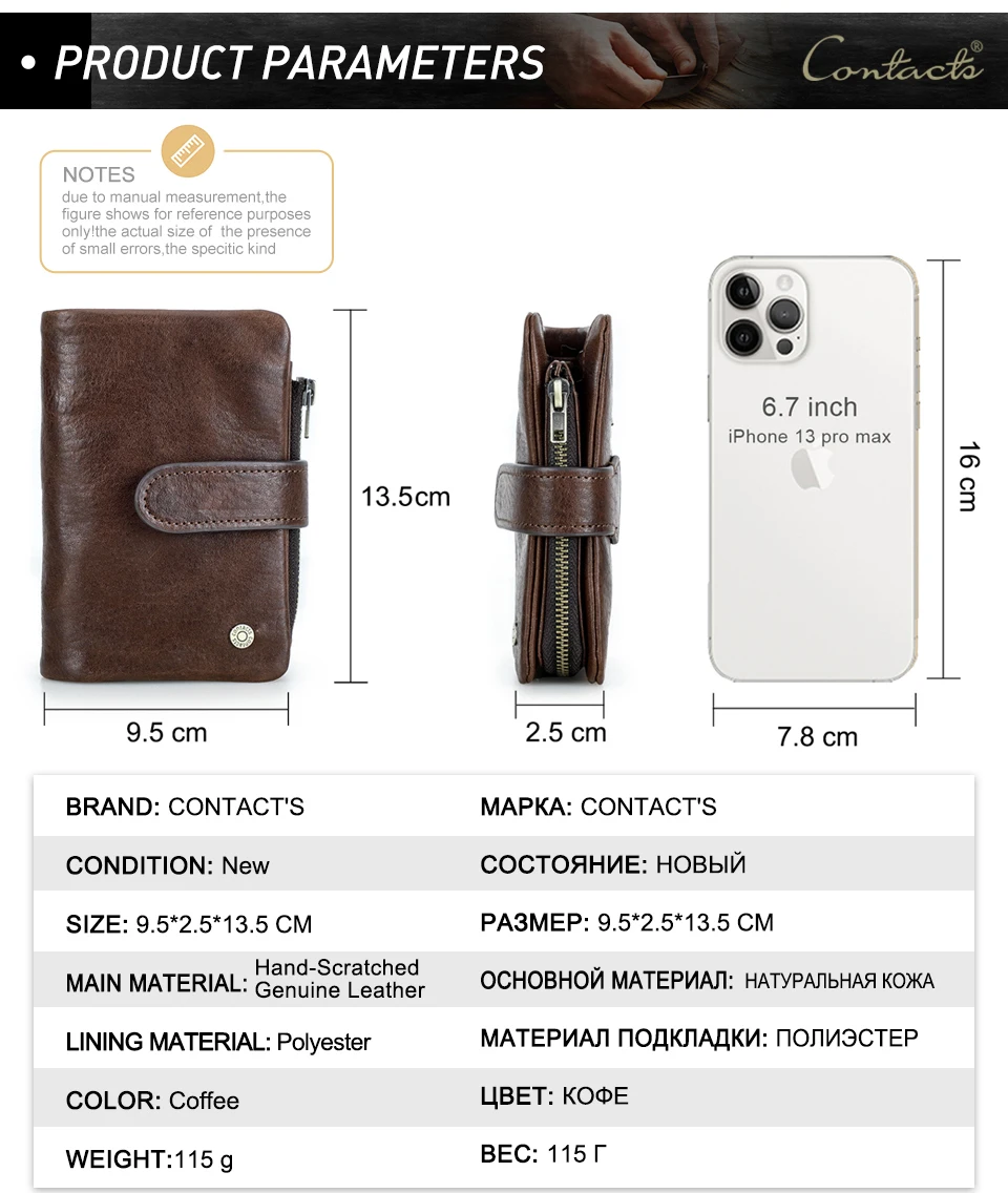 CONTACT'S Echtleder Herren-Geldbörsen RFID Vintage Senior Bankkartenhalter Münzbörsen Geldklammern Reise- und Business-Herrenbrieftaschen – Detail 12