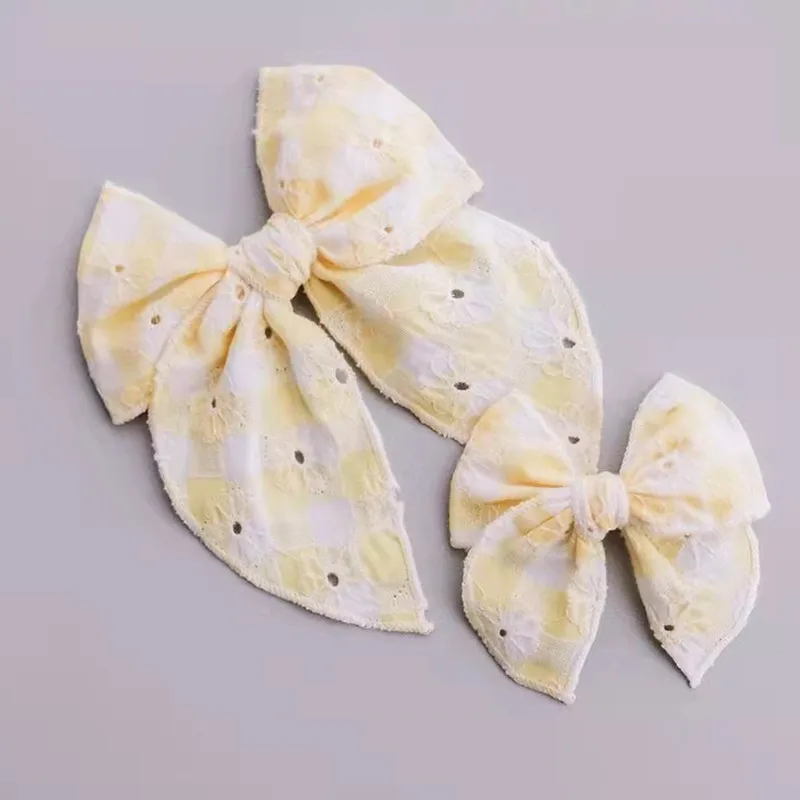 Baby Bows Hair Clips For Girls Hairpins Mom And Children Plaid Hooks Embroidery Pin Girl Barette Princess Accessories 2Pcs/Set