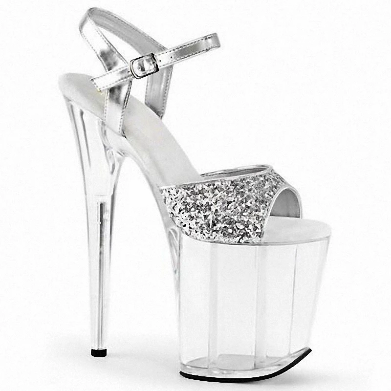 

Nightclub Elegant Peep Toe Silver 20cm Exotic Dancer Sexy Fetish Shoes Full Dress Queen 8Inches Catwalk Stage Show High Heels