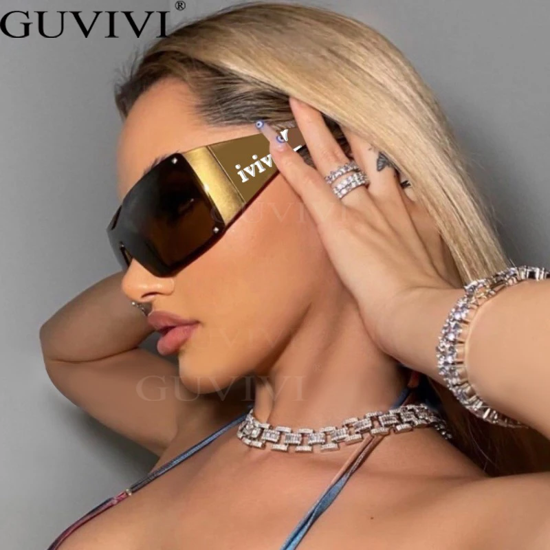 GUVIVI 2023 Punk Square Oversized Y2K Sunglasses Women Rivet Goggle Sunglasses One Piece Vintage Sunglasses Brand Designer UV400