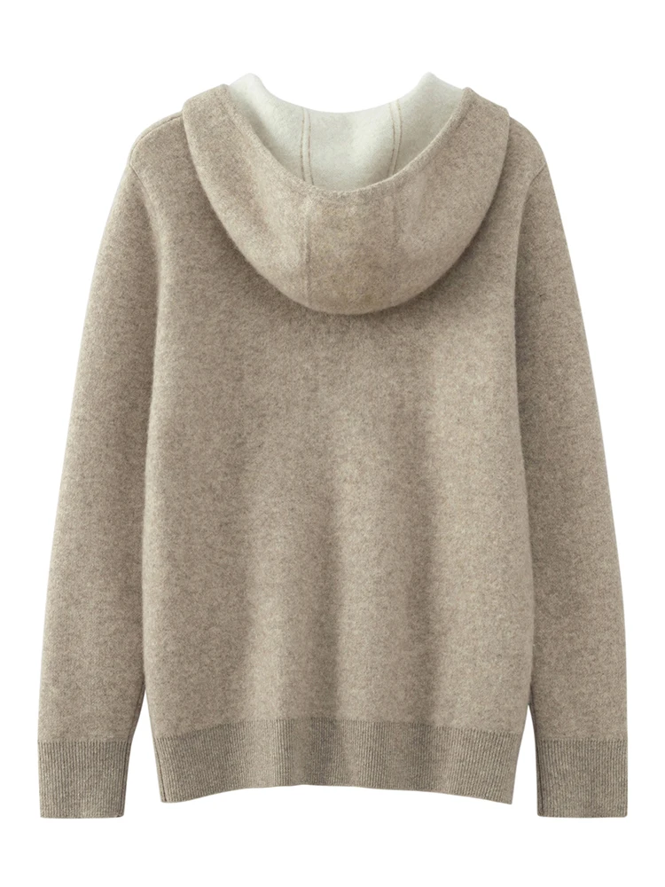 High Quality Autumn Winter Men Hooded Cashmere Sweater Long Sleeve Casual Loose 100% Merino Wool Cardigan Knitwear Clothing Tops 4