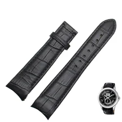 Luxurious Genuine Leather Watch Strap with Curved End - Multiple Sizes Available - 22mm (Black - no clasp)