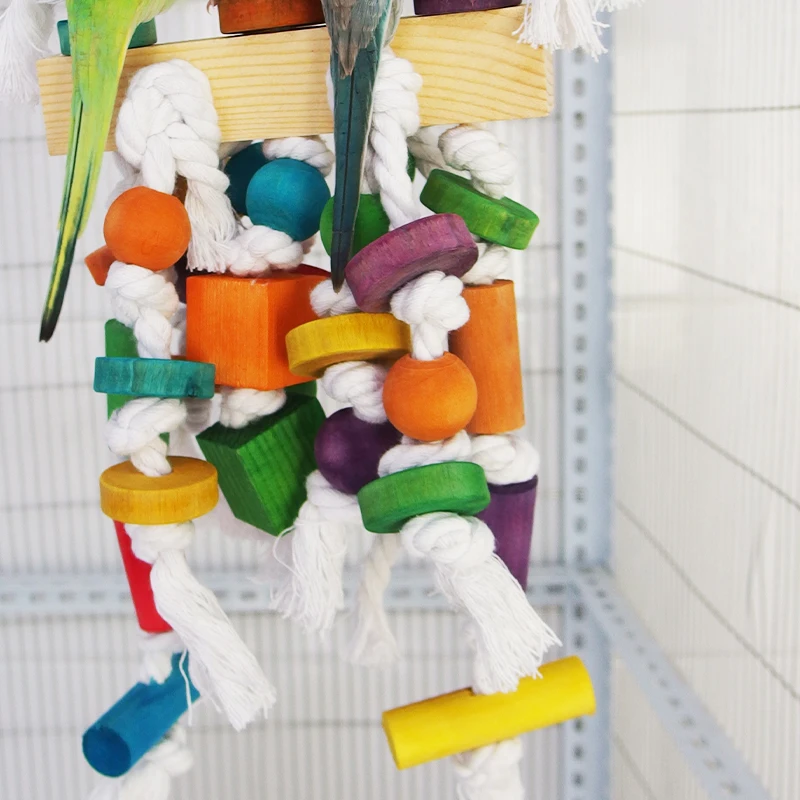 Pet Bird Cages Chewing Playing Toys Small Big Parrot Cockatiel Parakeet Wooden Blocks Swing Food Grade Toys