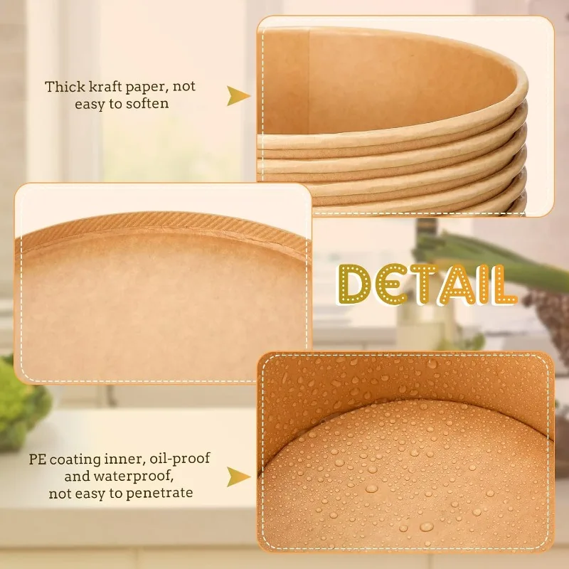 10-Pack Kraft Paper Salad Bowls with Lids Biodegradable Disposable Tableware for Meal P... - SKU KPSB2151 - UGI Packaging