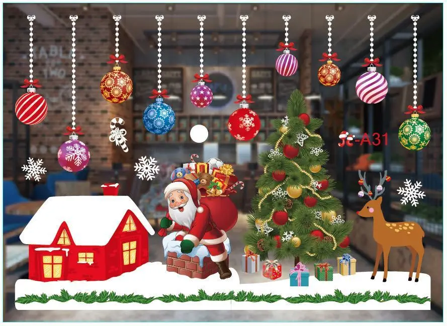 Frohe Weihnachten Fenster Aufkleber Santa Claus Schneeflocke Weihnachten Baum Wand Fenster Aufkleber DIY Weihnachts feier Dekorationen liefert – Detail 9