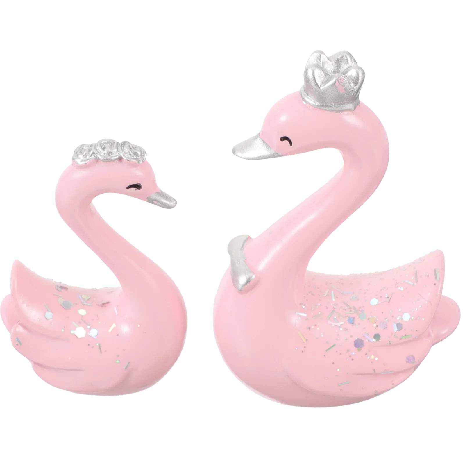 

2 Pcs Resin Crafts Swan Ornaments Adornment Statue Model Mini Holiday Gift Decor Pink Desktop Lovers