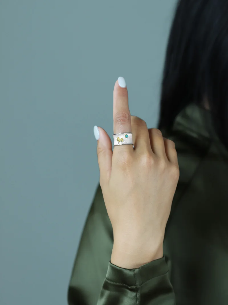 Silver Two Tone Plating Tree and Moon (Turquoise or Opal)