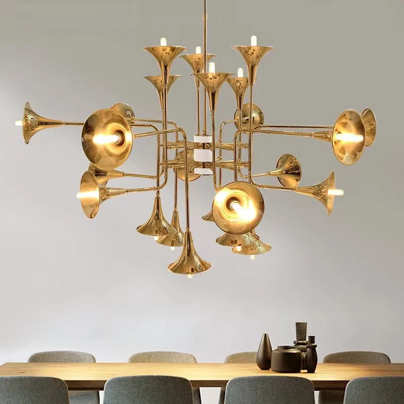 

Designer LED Horn Chandelier Nordic Living Room Gold Chandelier For Parlor Bedroom Kitchen Hotel Shop Creative Trumpet Lamp