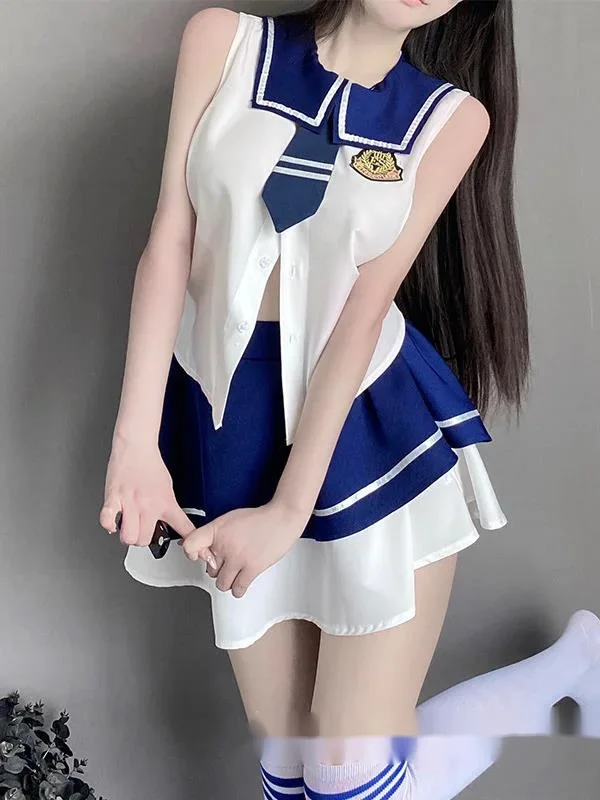 

Lingerie Sexy Uniform Academy JK Campus Mature Charm Elegant Hollow Out New Temptation Passion Short Skirt Temptation Set 2C6Z