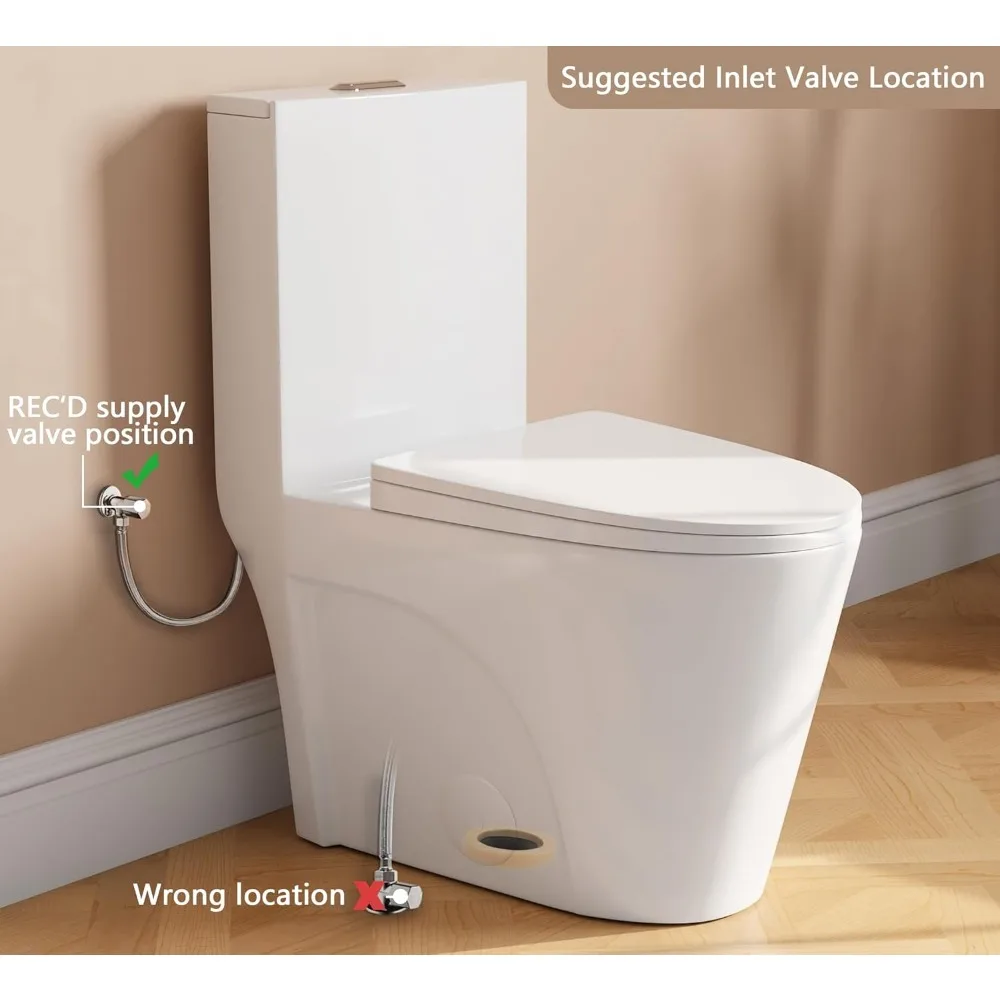 Elongated 1-Piece Toilet: 17" Comfort Height, Dual Flush 1.1/1.6 GPF, MAP 900g, 12'' Rough-In, Bathroom Toilet Bowl