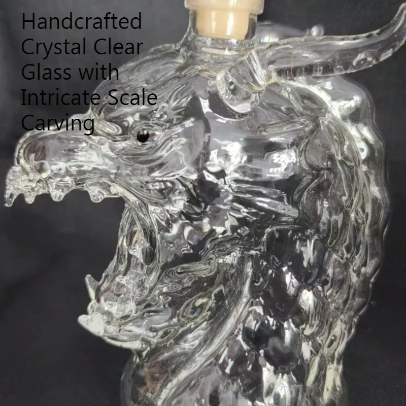 Luxury Dragon Head Whiskey Decanter-Handcrafted Crystal Clear Glass with Intricate Scale Carving, Collector's Display Art Piece