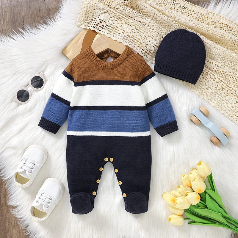 Baby Boys Hooded Romper Set with Cap – Bird Print Cotton Outfit main image 1