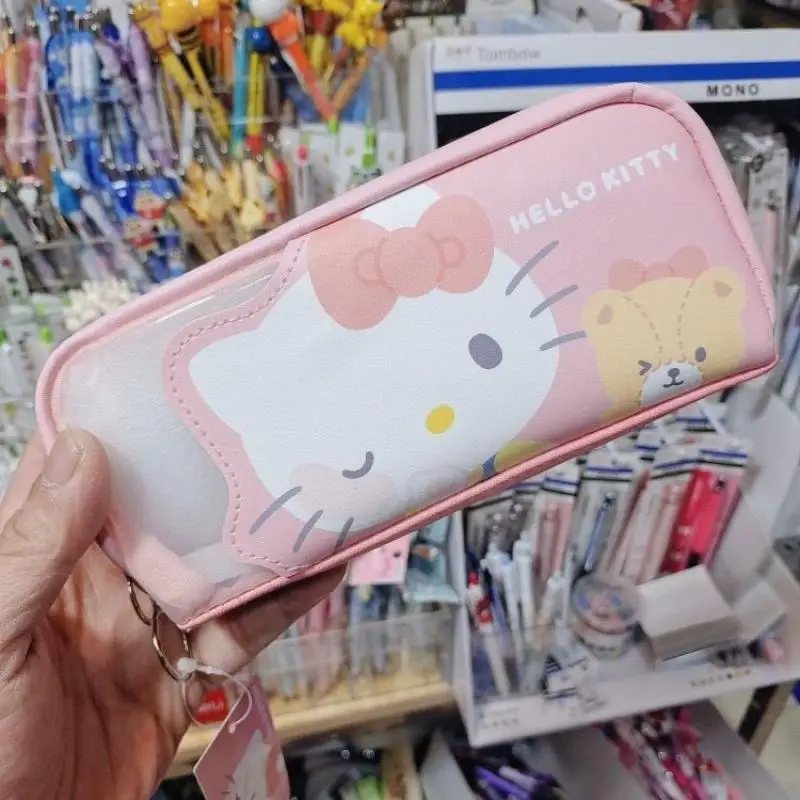 

Sanrioed Cartoon Hello Kittys Pen Bag Ins Girly Heart Kawaii Large Capacity Translucent Pu Storage Cosmetic Bag Holiday Gifts