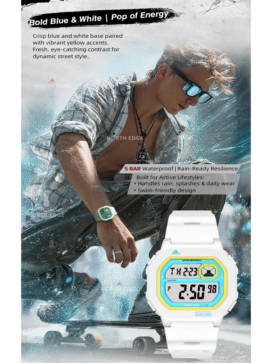 NORTH EDGE X1 Square Screen Digital Sports Watch – Waterproof Stopwatch with Countdown Timer and Alarm Clock
