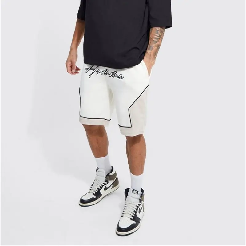 2023 Summer New Men's Beach Casual Pants Loose Slim Elastic Thin Quarter Pants Fashion Splice Embroidered Men's Shorts