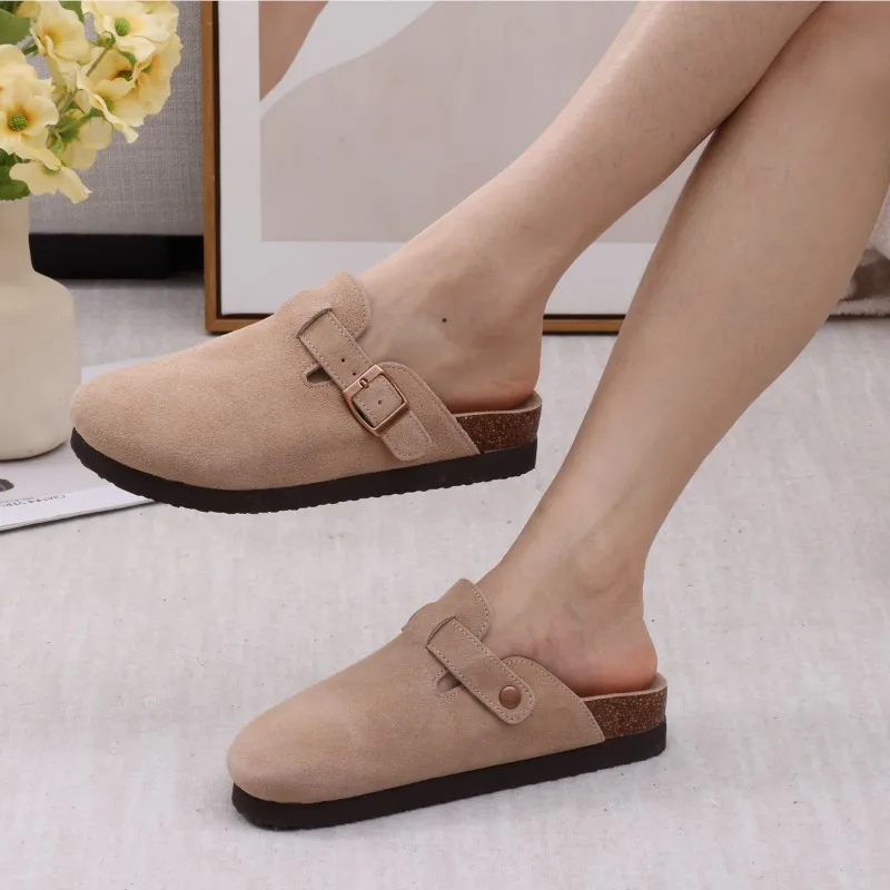 Gacimy Women's Suede Clogs with Arch Support Retro Leather Flat Mules Lady Cork Footbed Sandals Unisex Classic Clogs Slippers 6