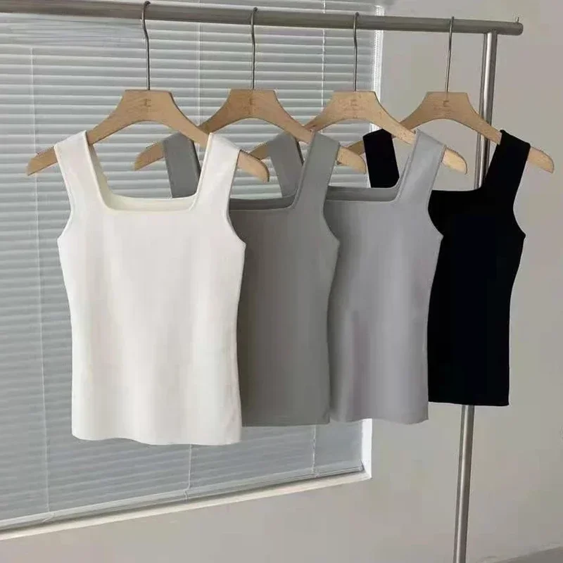 Fashion Deep Square Collar Vests Summer New Fashion Sexy Women's Crop Tops Sling Vest Camis