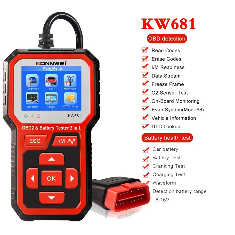 

Тестер аккумулятора KONNWEI KW681, 6 в, 12 В, 2000 CCA