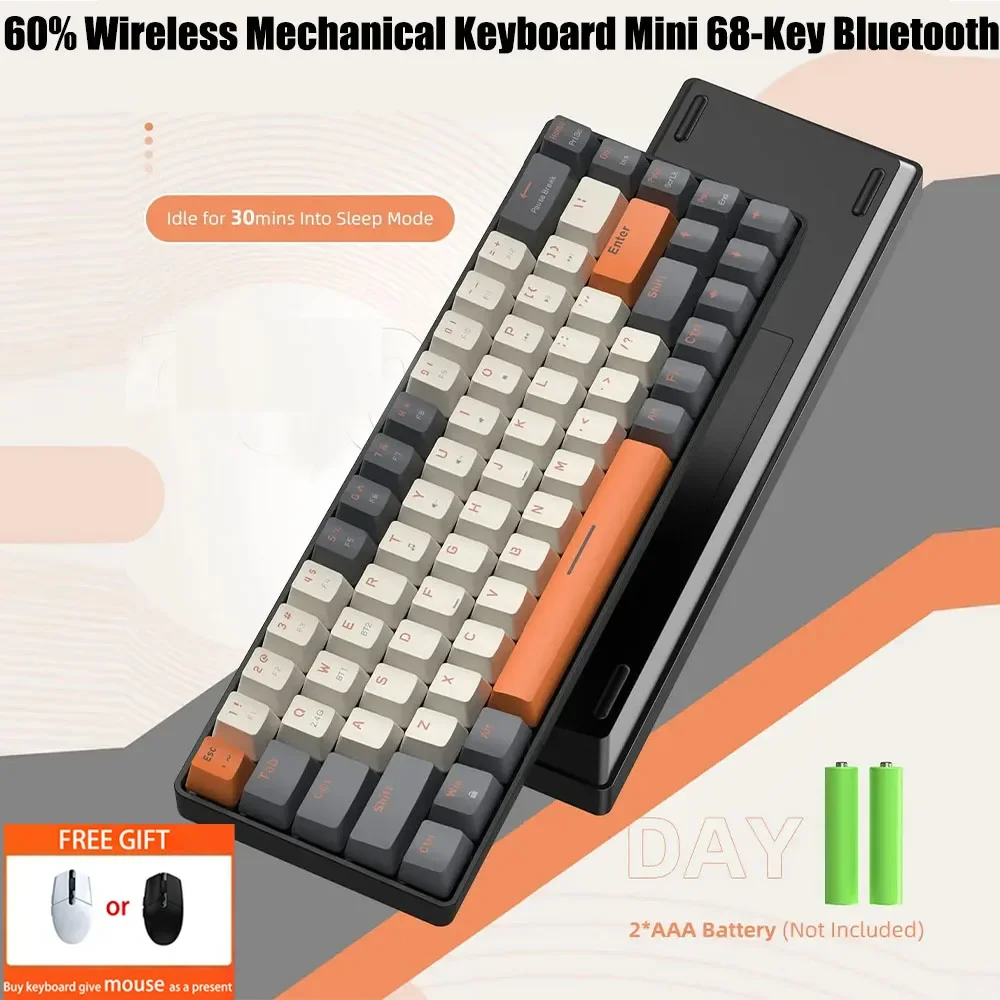 

K68 2,4G/BT5.0 механическая клавиатура Bluetooth Беспроводная игровая клавиатура для компьютера ПК Встроенная формовочная клавиатура с колпачком