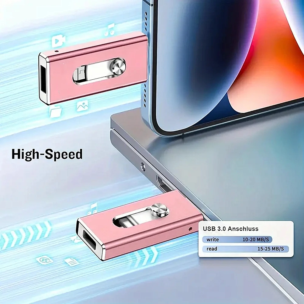 아이폰용 USB 3.0 플래시 드라이브 512G 4in1 외장 메모리 사진 저장 스틱 사진/비디오/데이터 드라이브 (아이패드/안드로이드/PC/타입 C 호환)
