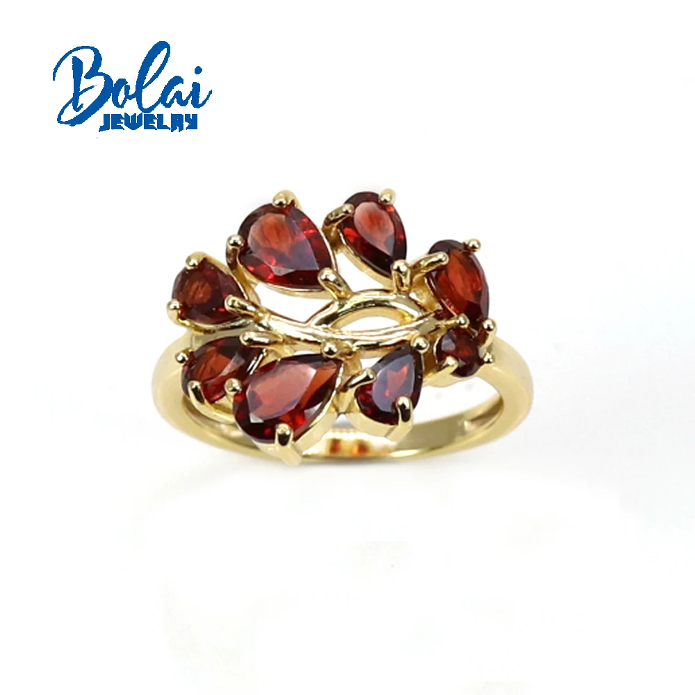 

Женское кольцо с натуральным драгоценным камнем Bolaijewelry, красный гранат, простой дизайн, 925 пробы, серебро, ювелирные украшения для повседневной носки