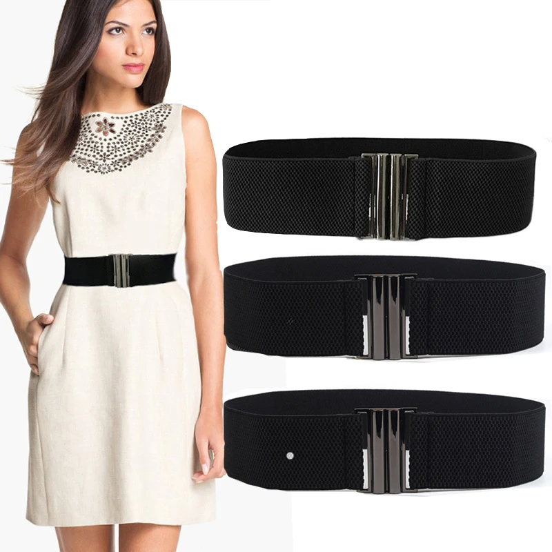 Waist Belt Child Elastic Belt New Elastic Band Wide Belts Simple Down Coat Waist Belt Female Buckle Black Strap Dress Decoration Accessories