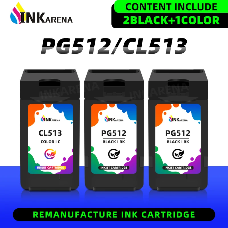 Cartuccia D'Inchiostro Rigenerata Inkarena Pg512 Cl513 Pg-512 Cl-513 Per Canon Pixma Mp280 Mp282 Mp330 Mp480 Mp490 Mp492 Mp495 Mp499