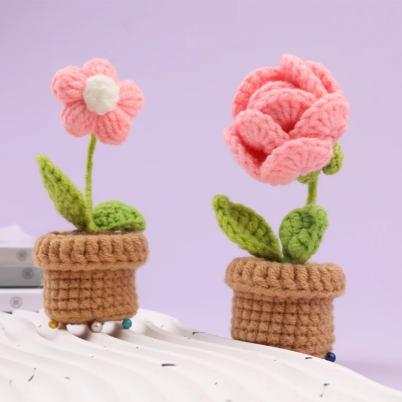 Crochet Potted Flower Kit for Beginners With Video Tutorial Cotton Knitting Yarn Thread Needles Hooks Knit Tool Set 6pcs