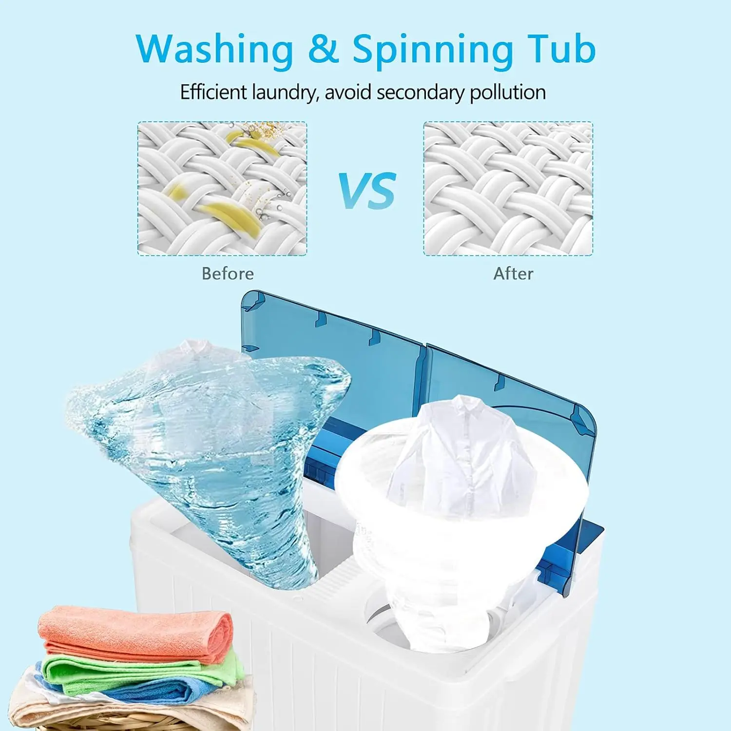 Portable Washing Machine Twin Tub 26 Lbs Capacity, 18 Lbs 8 Lbs Spinner, Compact Control Knobs Timer Function 6