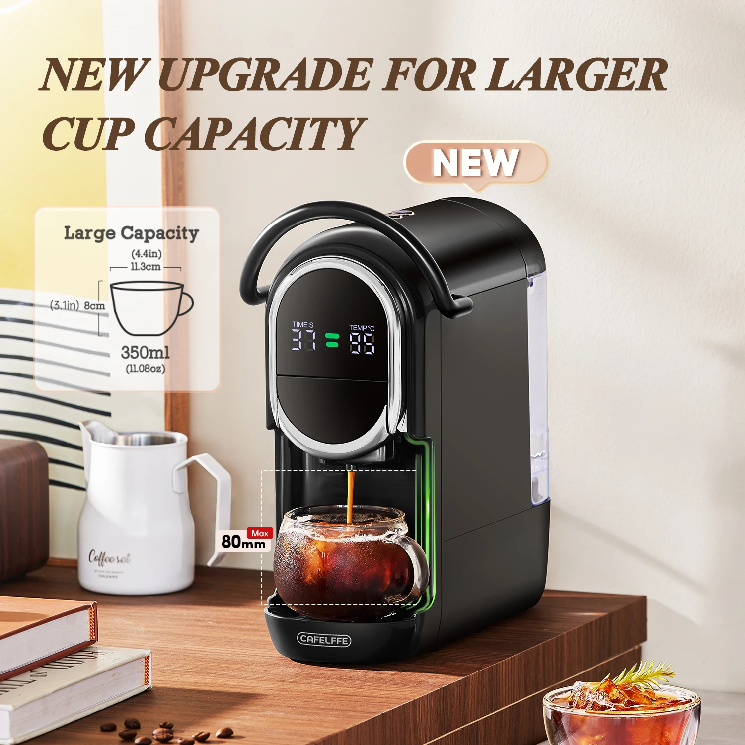 Cafelffe 6 in 1 Capsule Coffee Maker with Tea Leaves, Capsule, ESE 44mm Pods Coffee Powder Hot/Cold DG Cappuccino Nespresso 4