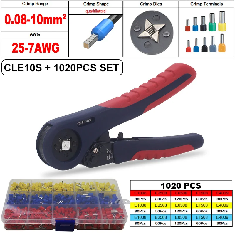 2022 New! Tubular Bootlace Terminals VE&TE Crimping Pliers & Terminal Set Min 0.08mm Hand Tools Electrician Crimper HSC8 6-6 10S 6 point wrench set Tool Sets