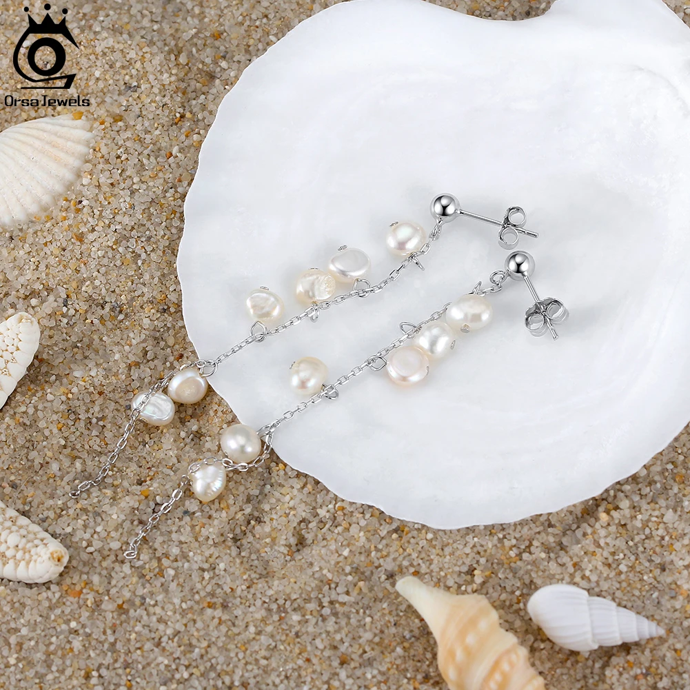 Orecchini pendenti con perle di riso bianche AAA da 9 mm e zirconi, orecchini con perle in argento Sterling S925, perle per donne e ragazze, SE3-044 - Italia