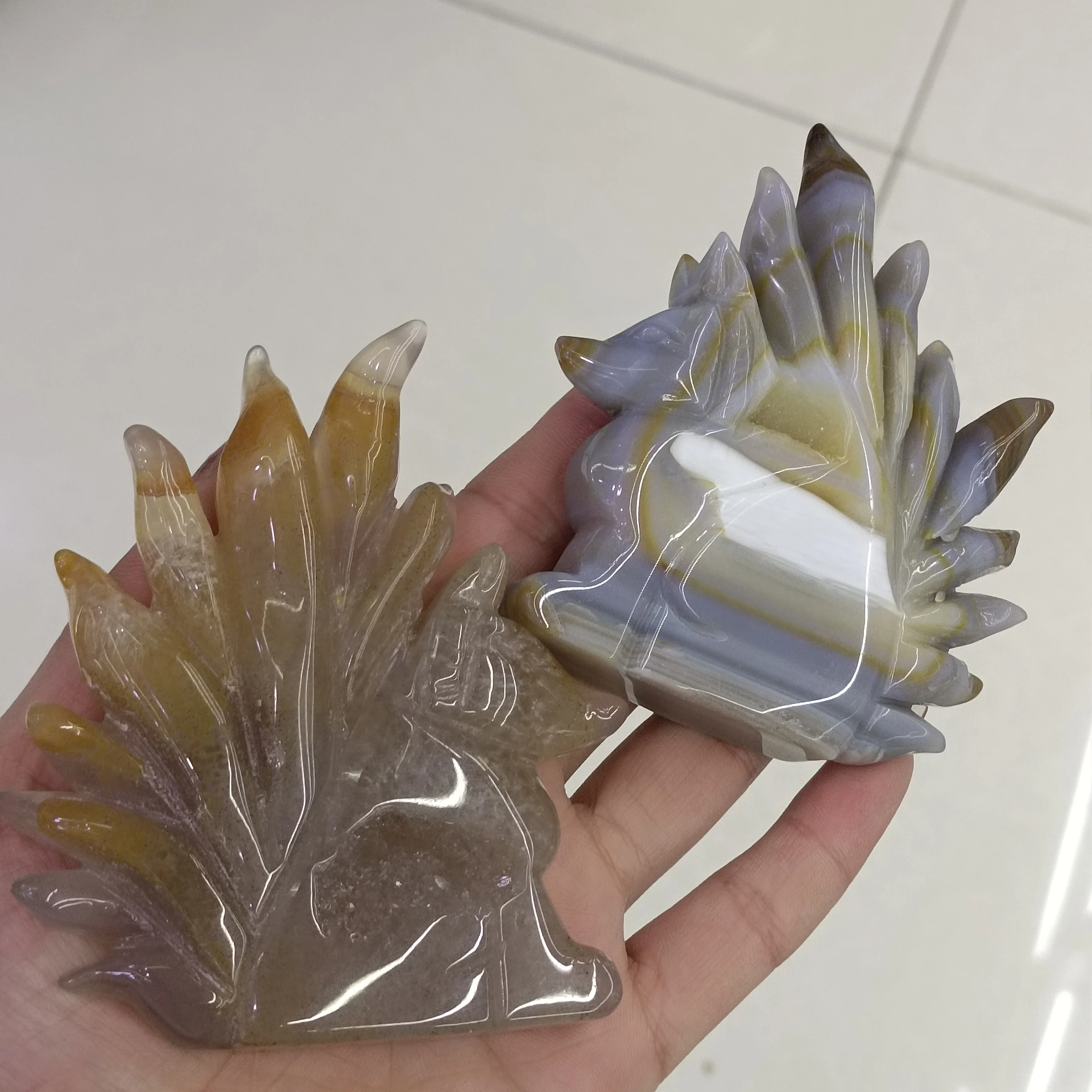 

9-10cm 1pc Natural Agate Geode Crystal Carving Nine-tailed Fox Quartz Animal Statue Feng Shui Home Deocration