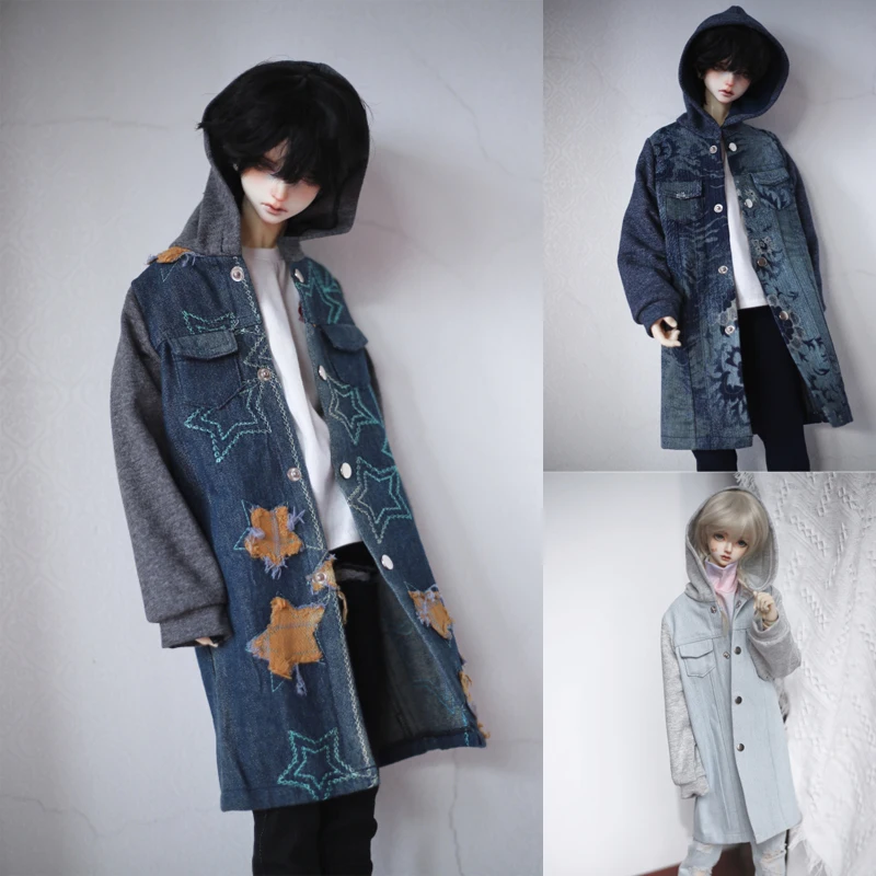 

D04-020 children toy BJD SD 1/4 1/3 POP68 ID73 SD10 doll's Tricolour jean patchwork sleeve hooded cardigan coat 1 pcs