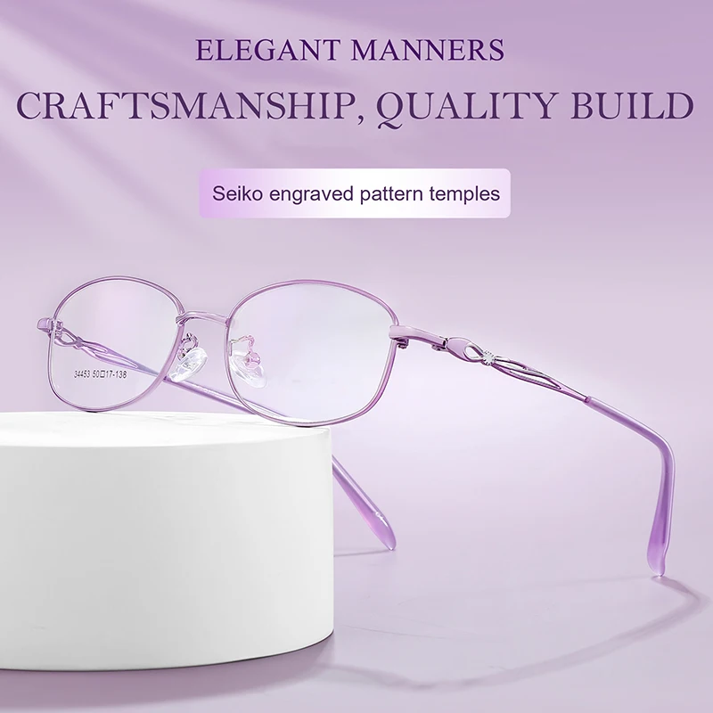 

GD34453 Light luxury women's optical frame 12G, two-color fine carved mirror legs metal small frame glasses myopia frame