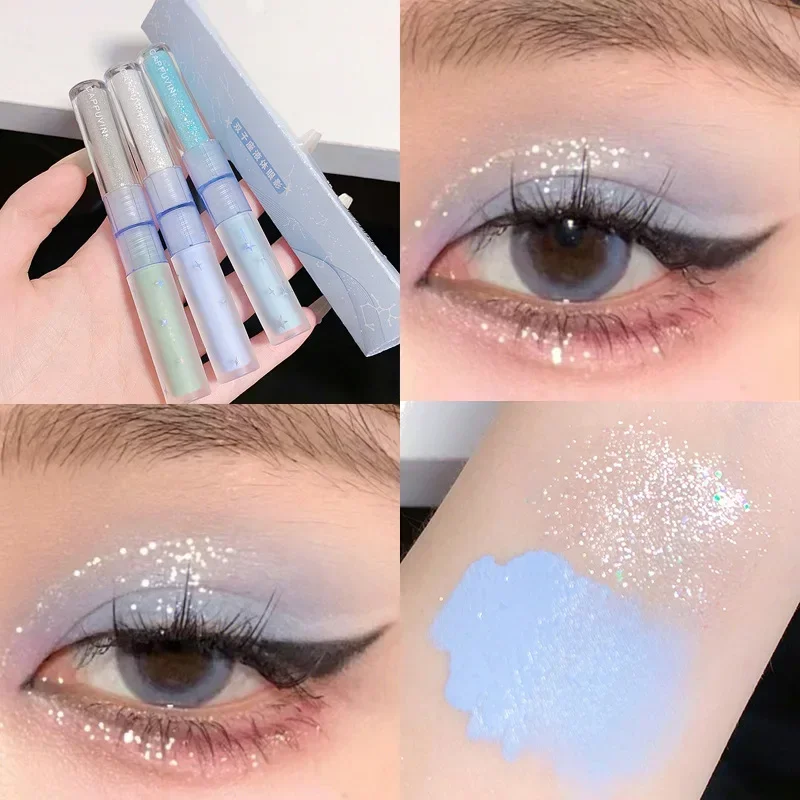 3pcs/1pcs Double Head Liquid Eyeshadow Pretty Cyan Blue Glitter Diamond Eye Shadow Shimmer Matte Natural Waterproof Eye Makeup