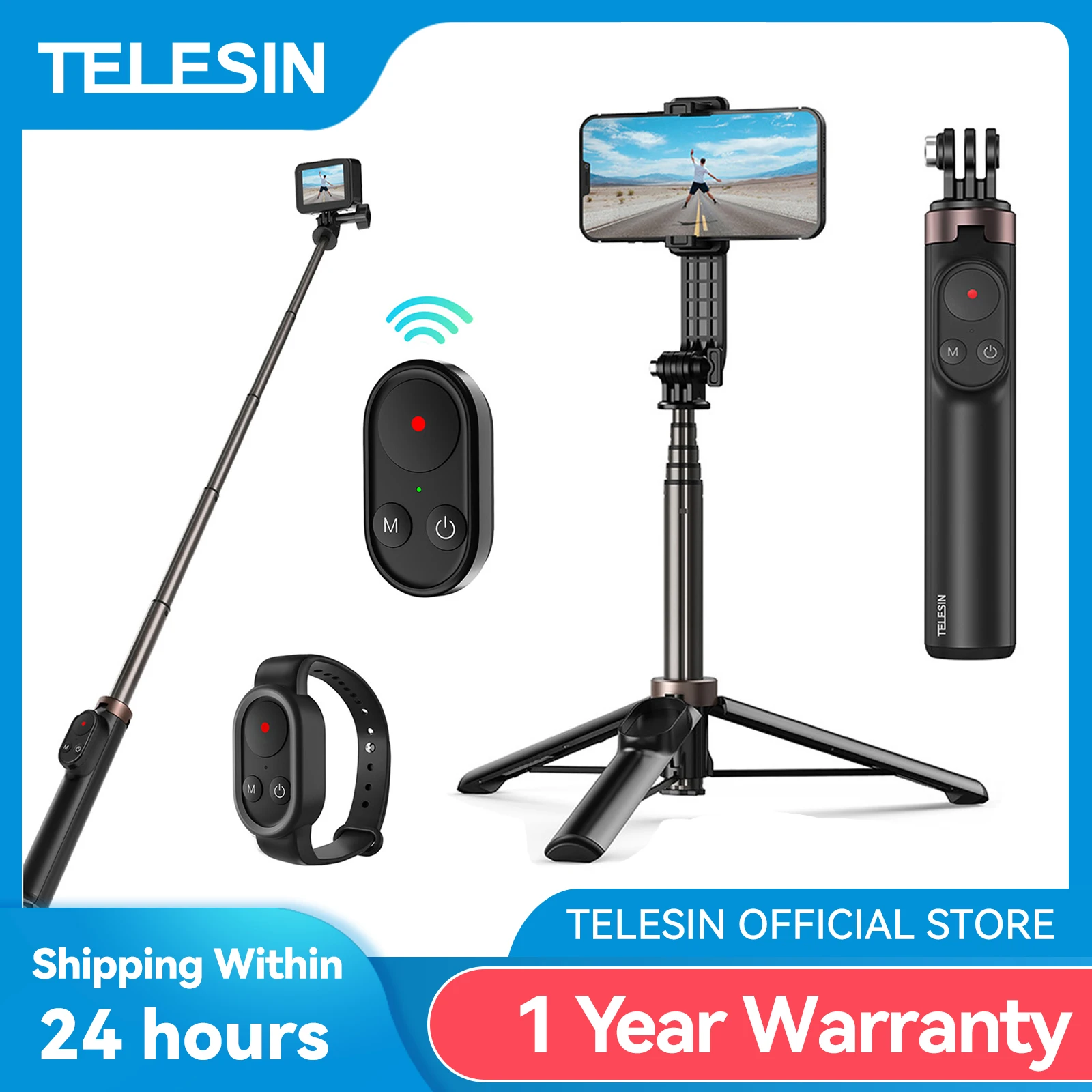 Telesin 1 3m Vlog Selfie Stick Tripod For Gopro Hero Insta 360 Dji Action Camera For Smartphone With Wireless Bluetooth Remote Www Chokseychem Com