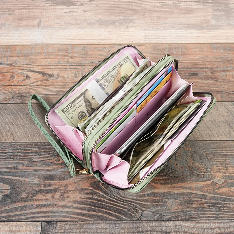 Women's wallet with double zipper compartments, new design elegant embossed high-quality multifunctional ultra-thin handbag