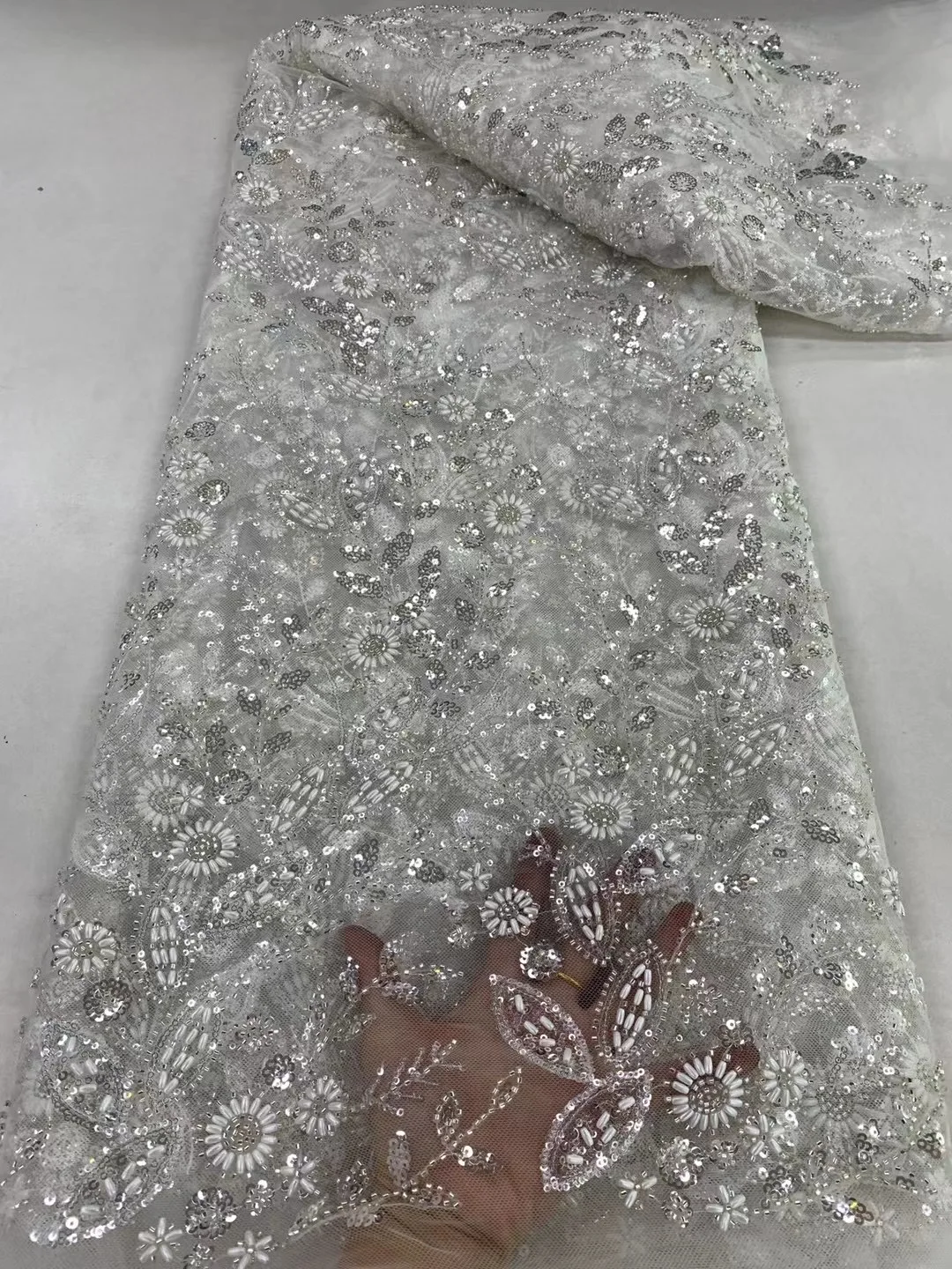 French Beaded Lace Bride Fabric African Sequin Lace Fabric 5 Yards for Women african lace fabric