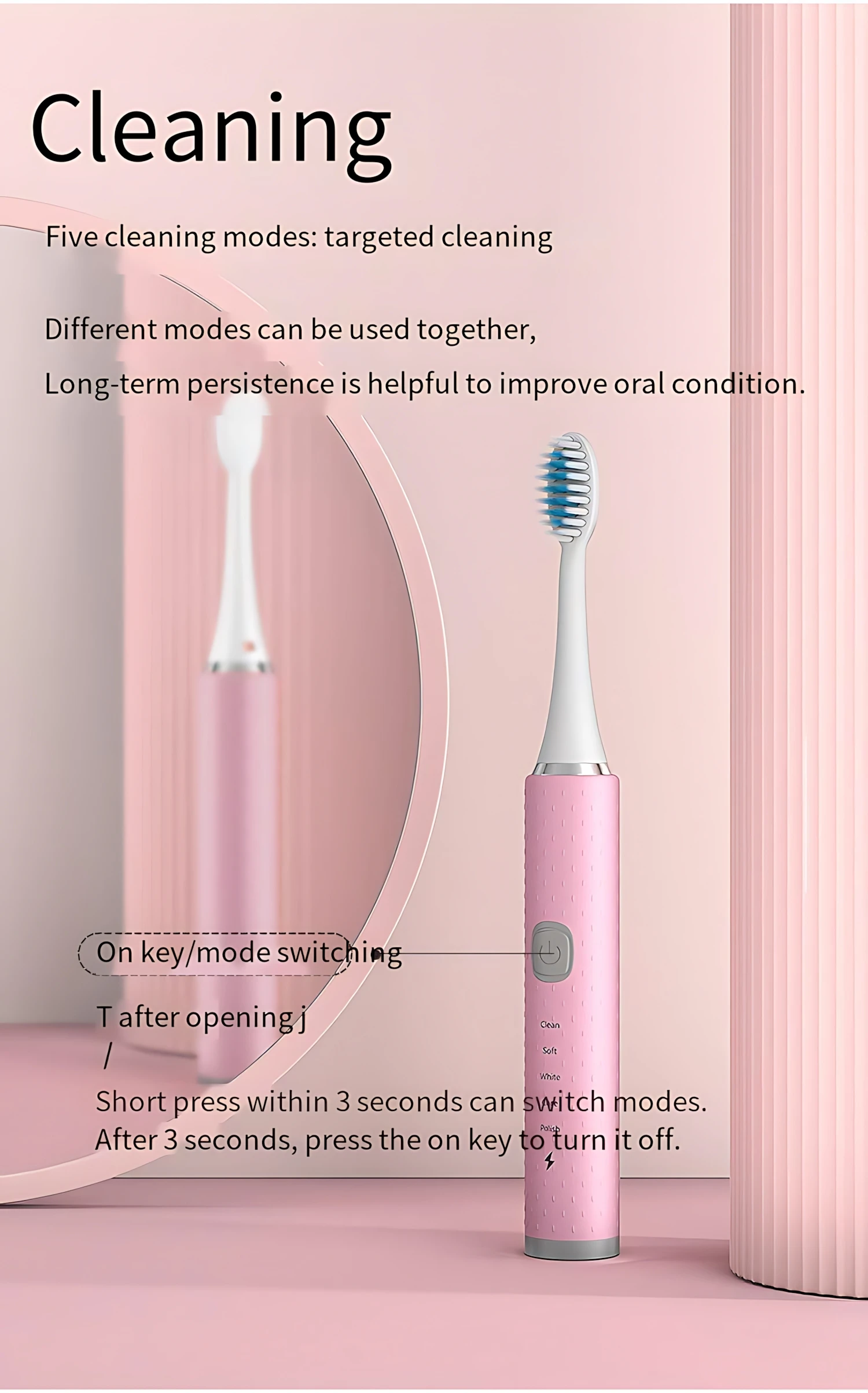 Description Picture 5 of itemUSB Rechargeable Electric Toothbrush + 2 Brush Heads Sonic 5 Files Household Soft Bristle Waterproof Couples Electric Toothbrush
