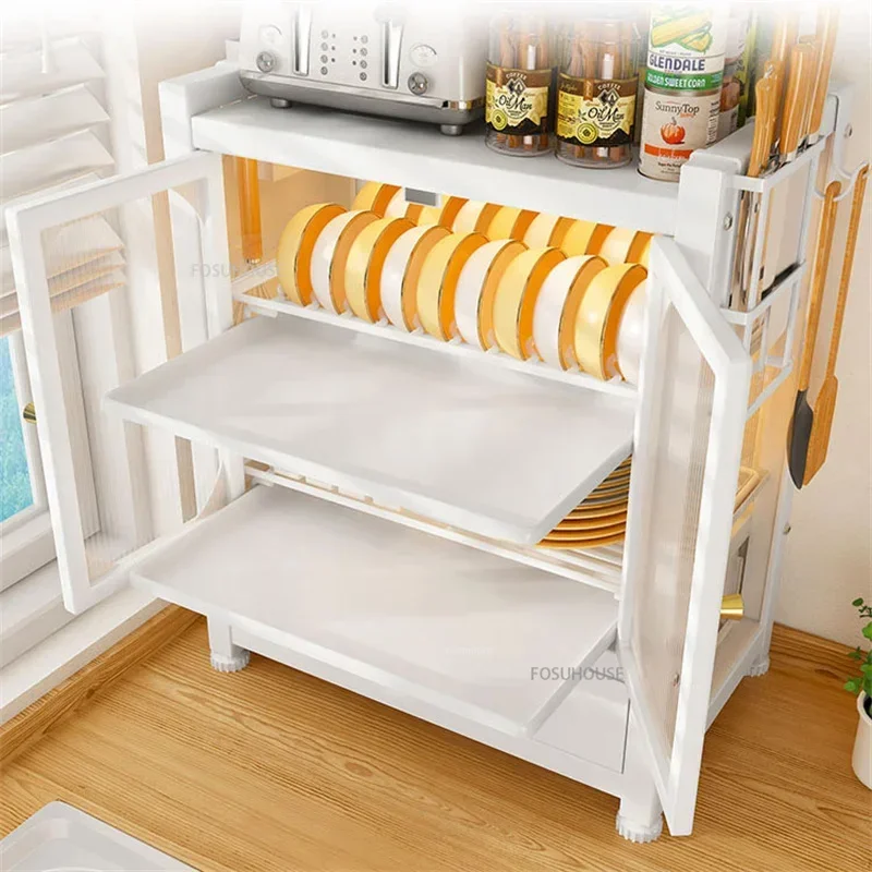 Small Kitchen Cabinets Drawer Type Cupboard Kitchen Countertop Storage Box with Drain Rack Dishes and Chopsticks Storage Rack 5