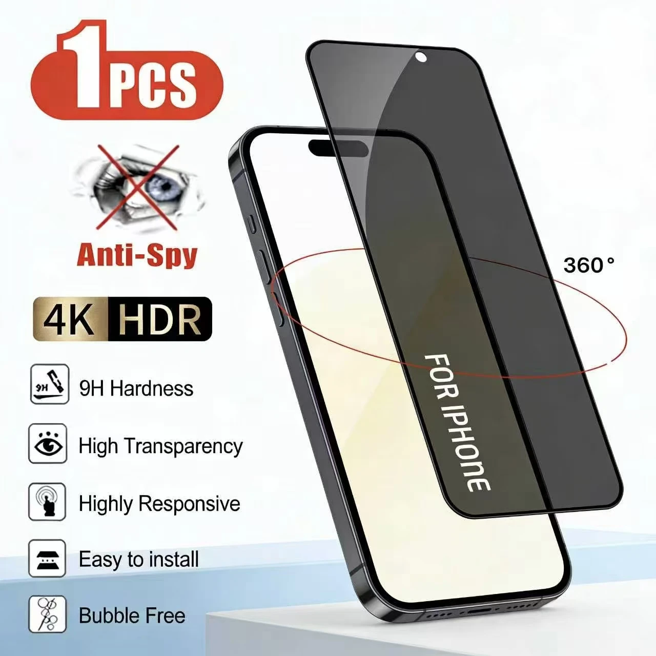 1 ШТ. Захисне скло із загартованим покриттям 360 Privacy Thick Glue для iPhone 17, 17ProMax, 17Pro, 17Air, повне покриття, захист від підглядання та подряпин.
