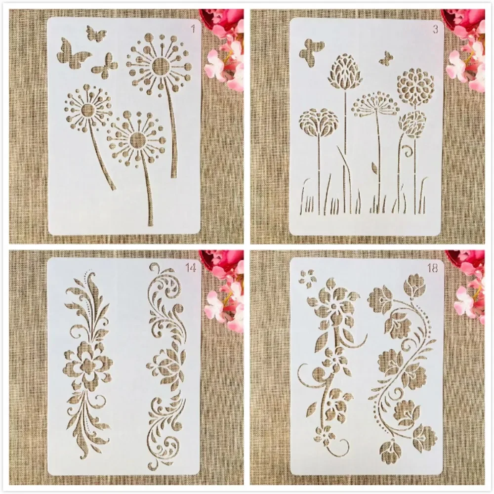 

4Pcs A4 29cm Dandelion Flowers Lines DIY Layering Stencils Painting Scrapbook Coloring Embossing Album Decorative Template