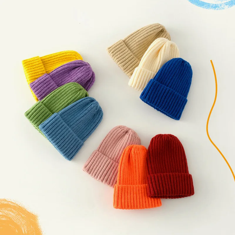 

Girls Candy Solid Color Knitted Beanie Caps Winter Autumn Children Warm Alpaca Headband Hat for Baby Boys Turban Accessories
