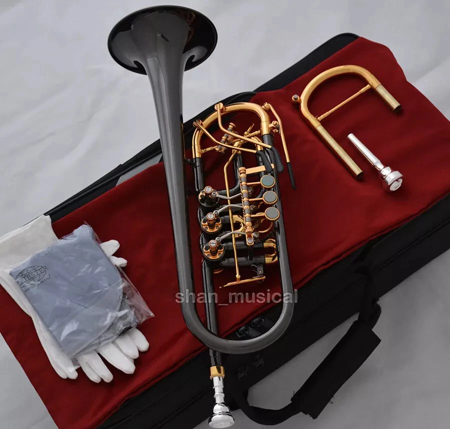 Rotary C Trumpet Black nickel Plated With Soprano Key 2 elbow pipe