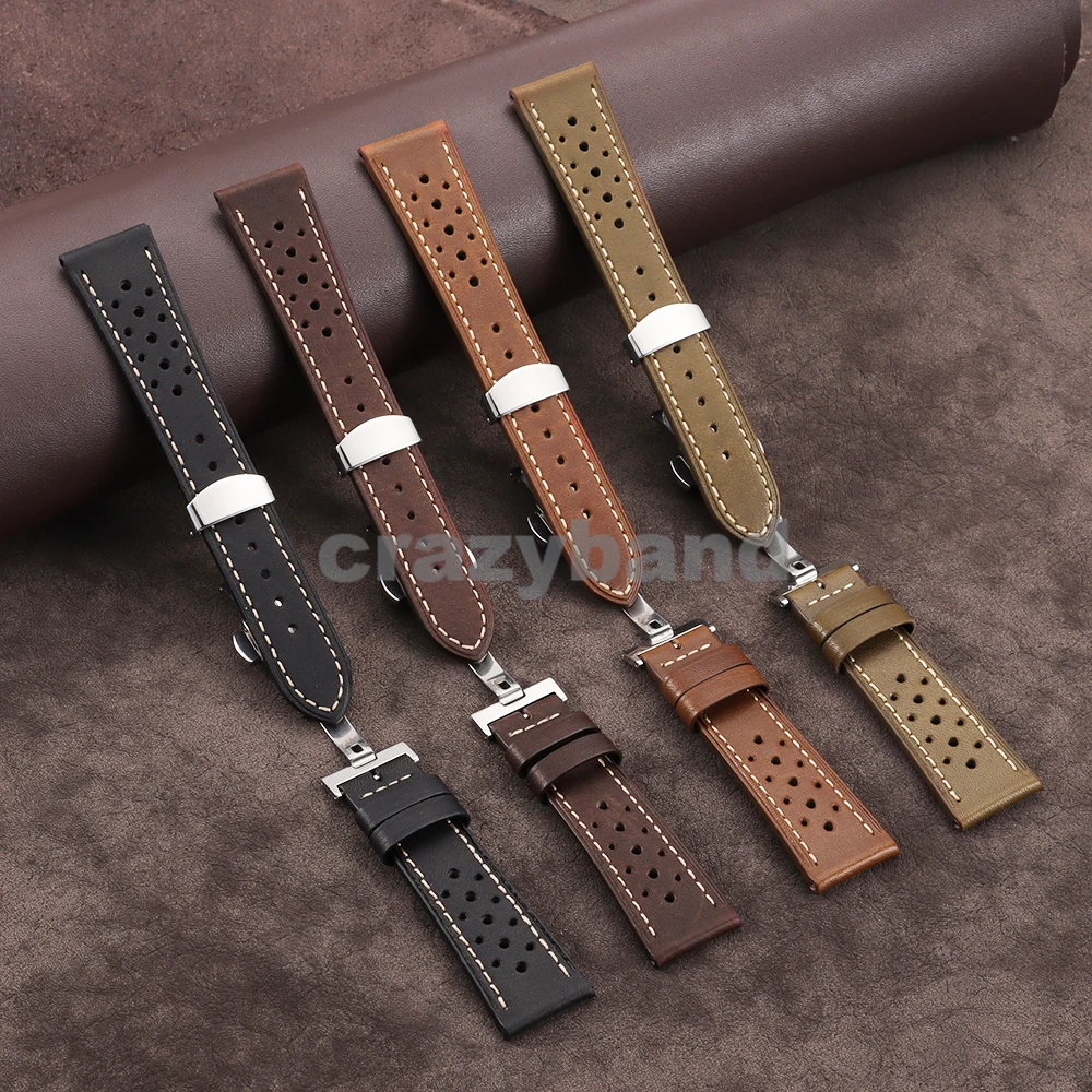 Cowhide Leather Watch Band with Oil Wax Finish and Breathable Design