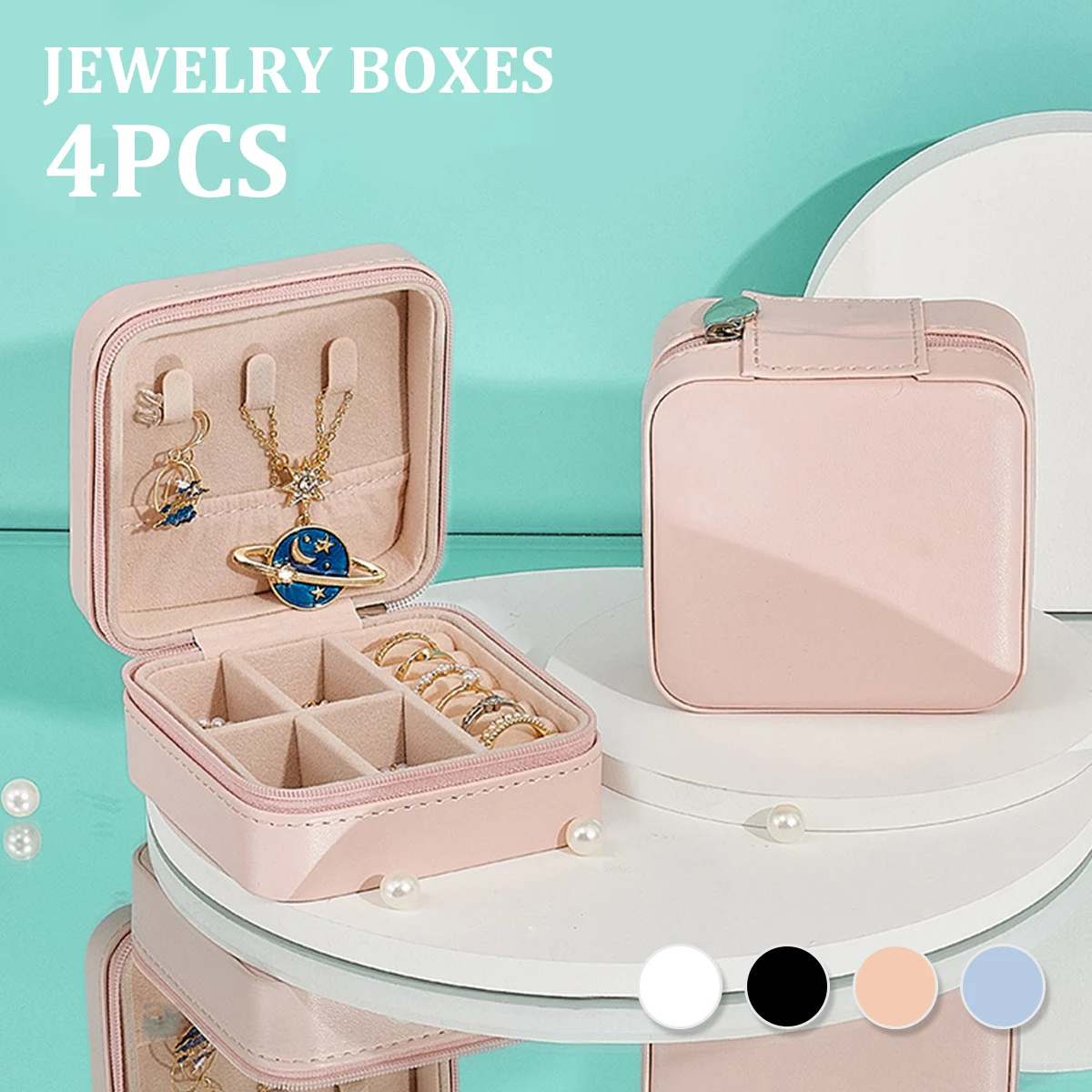 

4PCS Mini Jewellery Travel Case Portable Jewellery Box PU Leather Small Travel Jewellery Organizer Fashion Jewellery Storage Box
