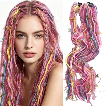Extensioni per capelli sintetiche a clip rosa pastello effetto macaron, fatte a mano, testurizzate e lisce, con ciocche per donna, per uso quotidiano e feste