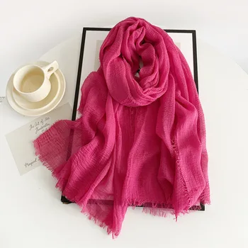 Sciarpa di lino in cotone da donna Scialle Hijab Foulard lungo musulmano Sciarpe Avvolge la testa Sciarpe solide Sciarpa per la testa semplice femminile 1